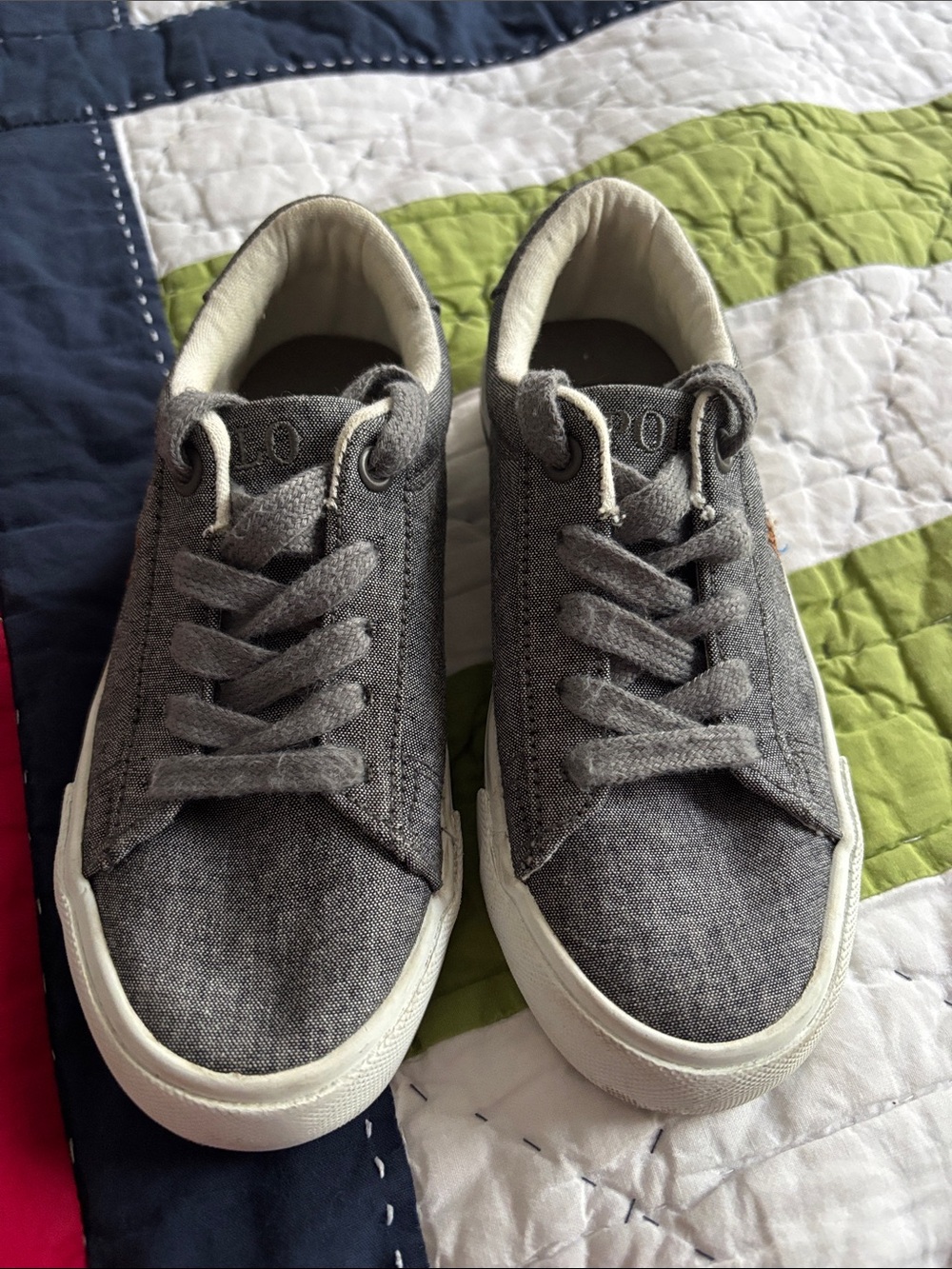 Kids Polo Ralph Lauren Grey Canvas Lace-Up Sneakers